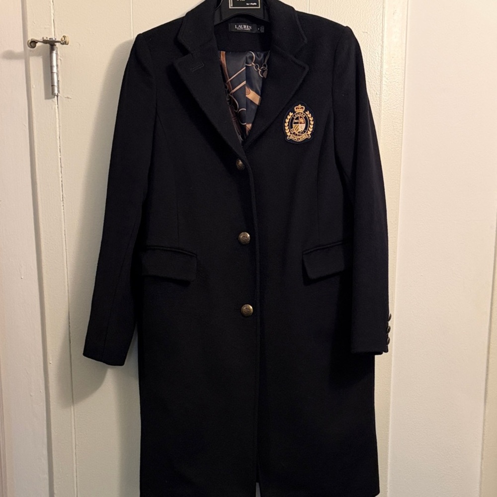 Lauren Ralph Lauren Wool Poly Women's Navy Coat Jacket with RLL Gold Accents